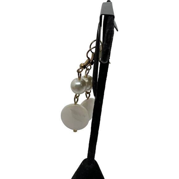 White and Silver Drop Earrings, 2" Long, 0.5" Wide, Summer Style - Picture 6 of 9